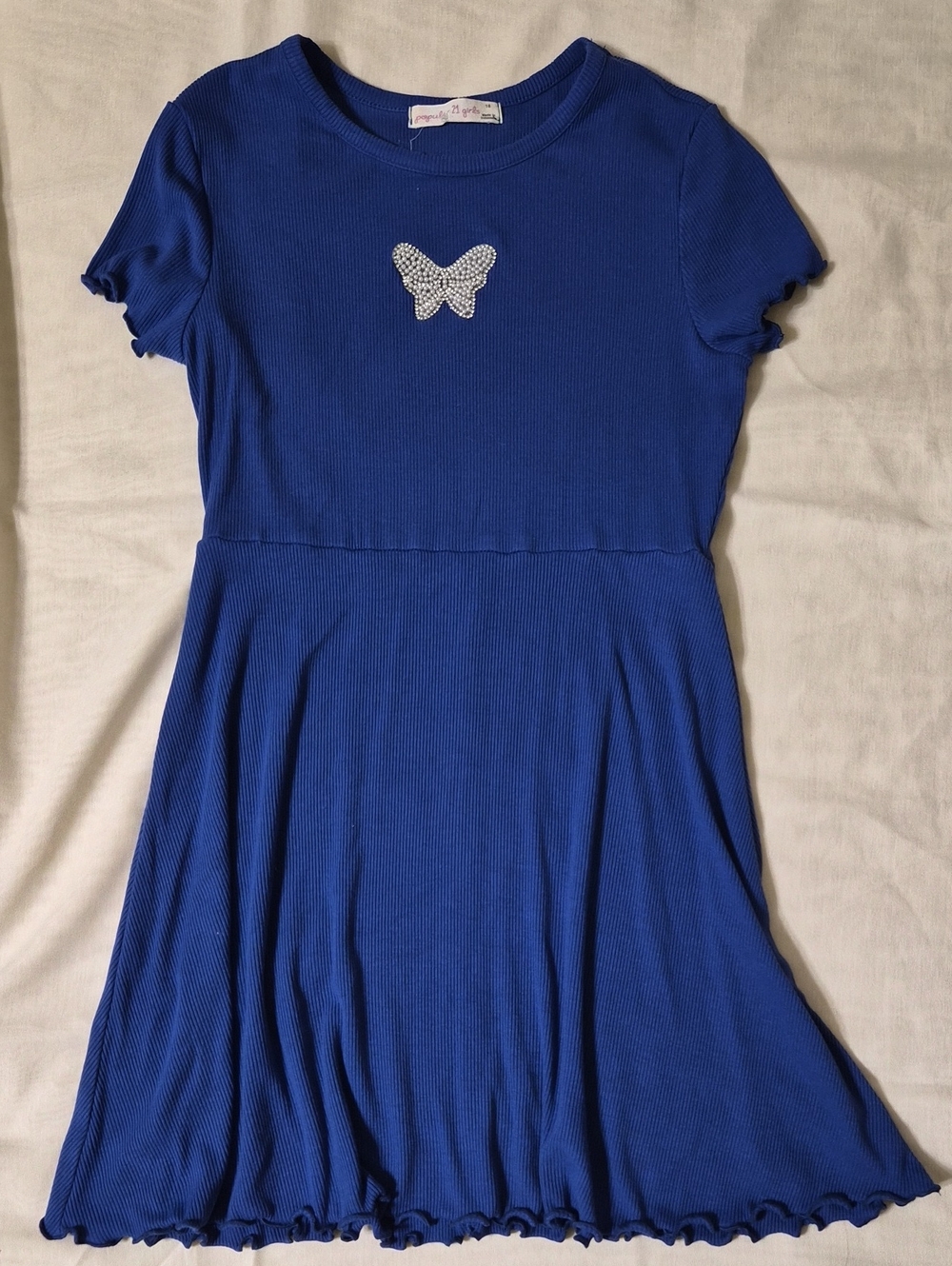 Girls Royal Blue Butterfly Knit Dress